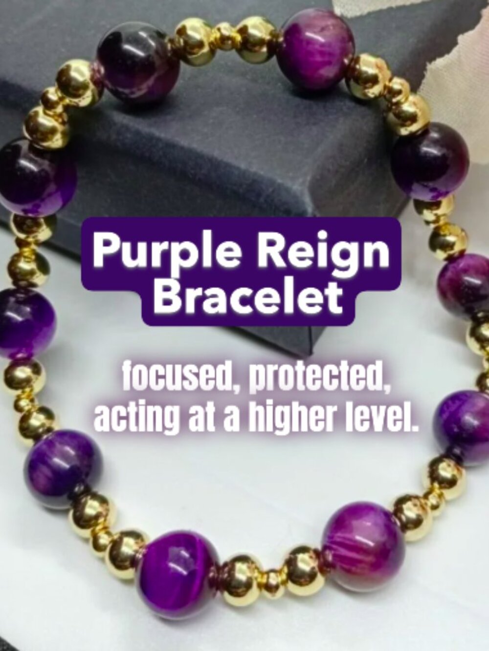 Purple Reign Purple Tiger's Eye Stretch Bracelet 14K Gold Filled Focus & Protect